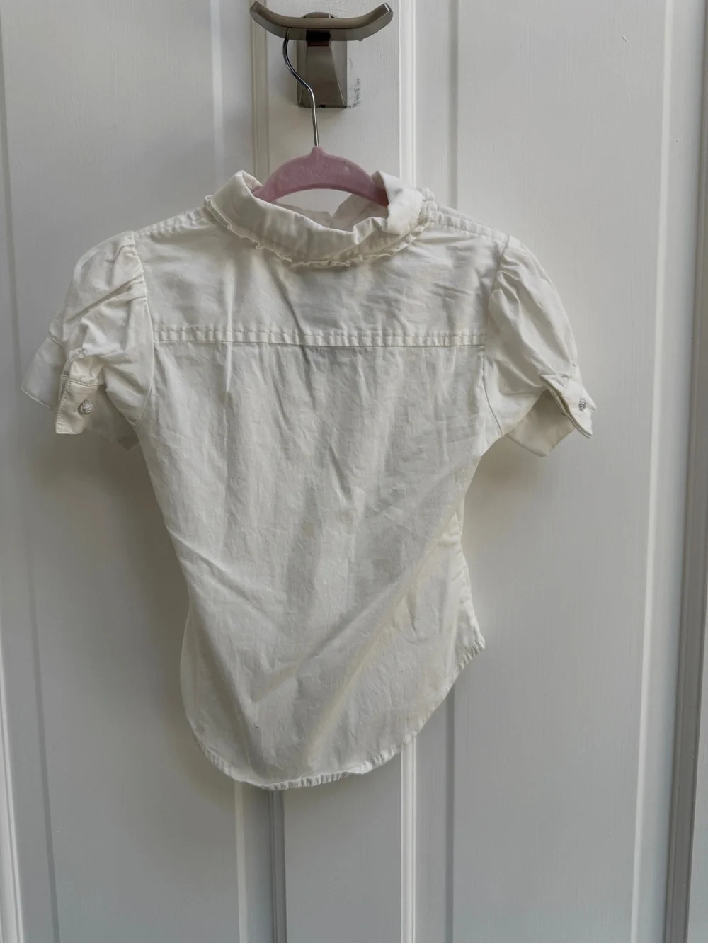 Ralph Lauren Girls 4 Cream Short-Sleeve Ruffle Collar Formal Button Down Shirt